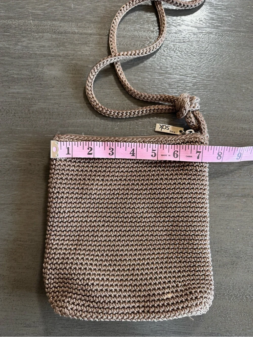 The Sak Taupe Woven Knit Crossbody Bag Purse